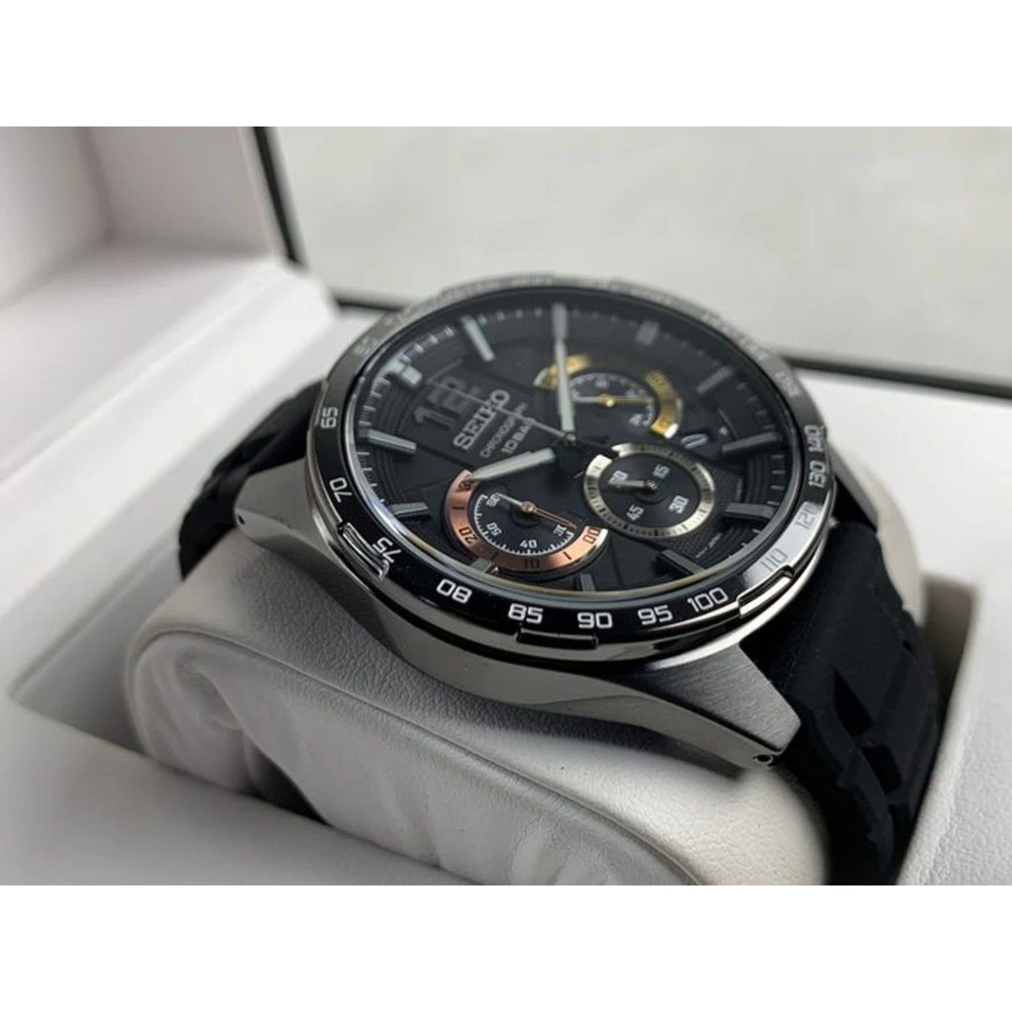 Seiko Conceptual Chronograph Black Dial Silicone Strap Men's Watch SSB349P1