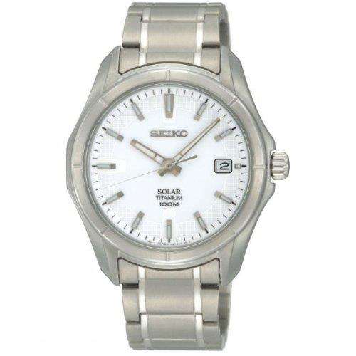 Seiko Solar Titanium White Dial Men’s Watch SNE139P1 - WatchNation