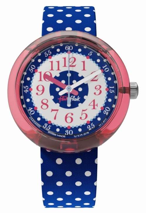 Flik Flak Blue Crumble White Spotty Fabric Strap Kids' Watch