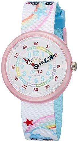 Flik Flak Roller Disco Pink Plastic Case White Textile Case Kids' Girls Rainbow Watch FBNP102 32mm
