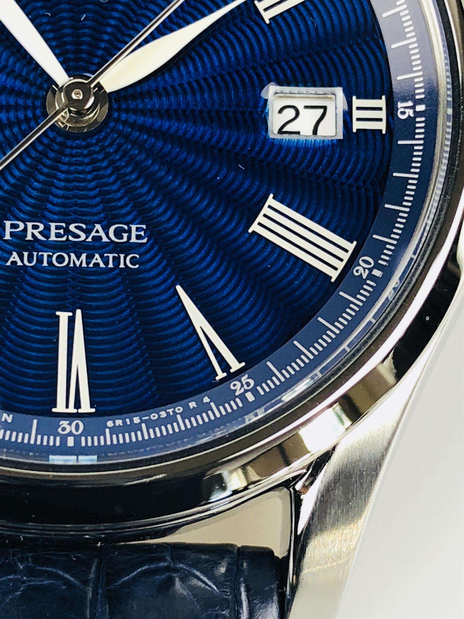 Seiko Presage The Shippo Enamel Silver Steel Case Blue Crocodile Leather Strap Limited Edition Automatic Blue Dial Men’s Watch SPB075J1