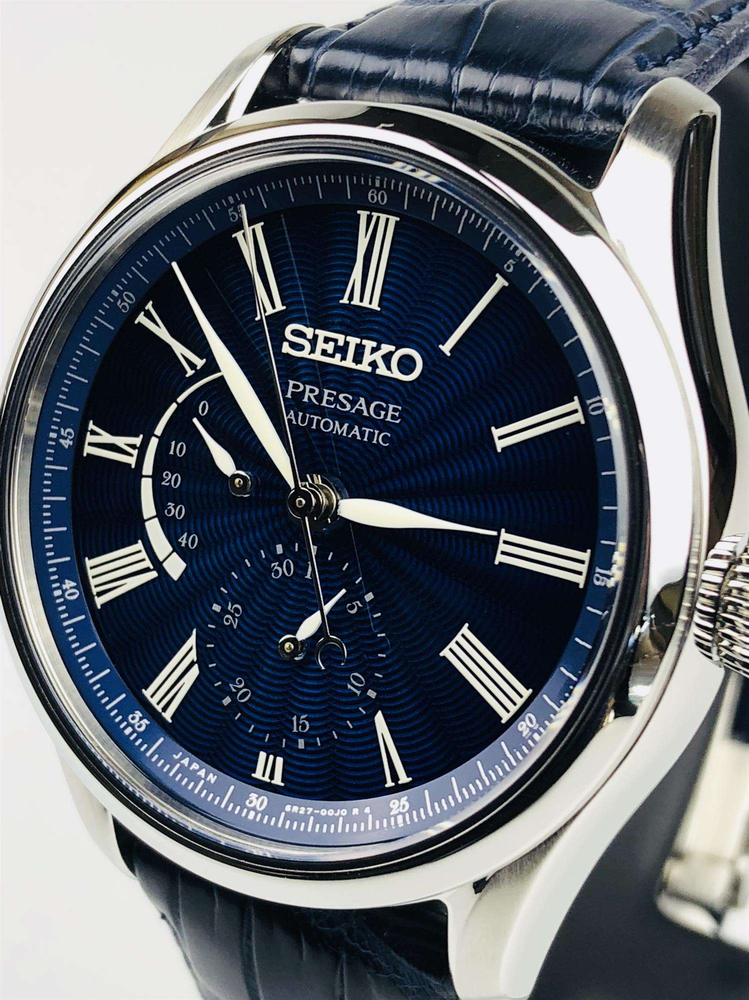 Seiko 'The Shipo' 'Shipo Enamel' Presage Stainless Steel Case Blue Leather Strap Limited Edition Automatic Blue Dial Men’s Watch SPB073J1