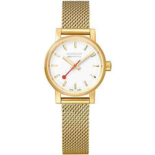 Mondaine evo2 Petite Gold Plated Stainless Steel Case/Mesh Bracelet White Dial Ladies’ Watch MSE.26111.SM