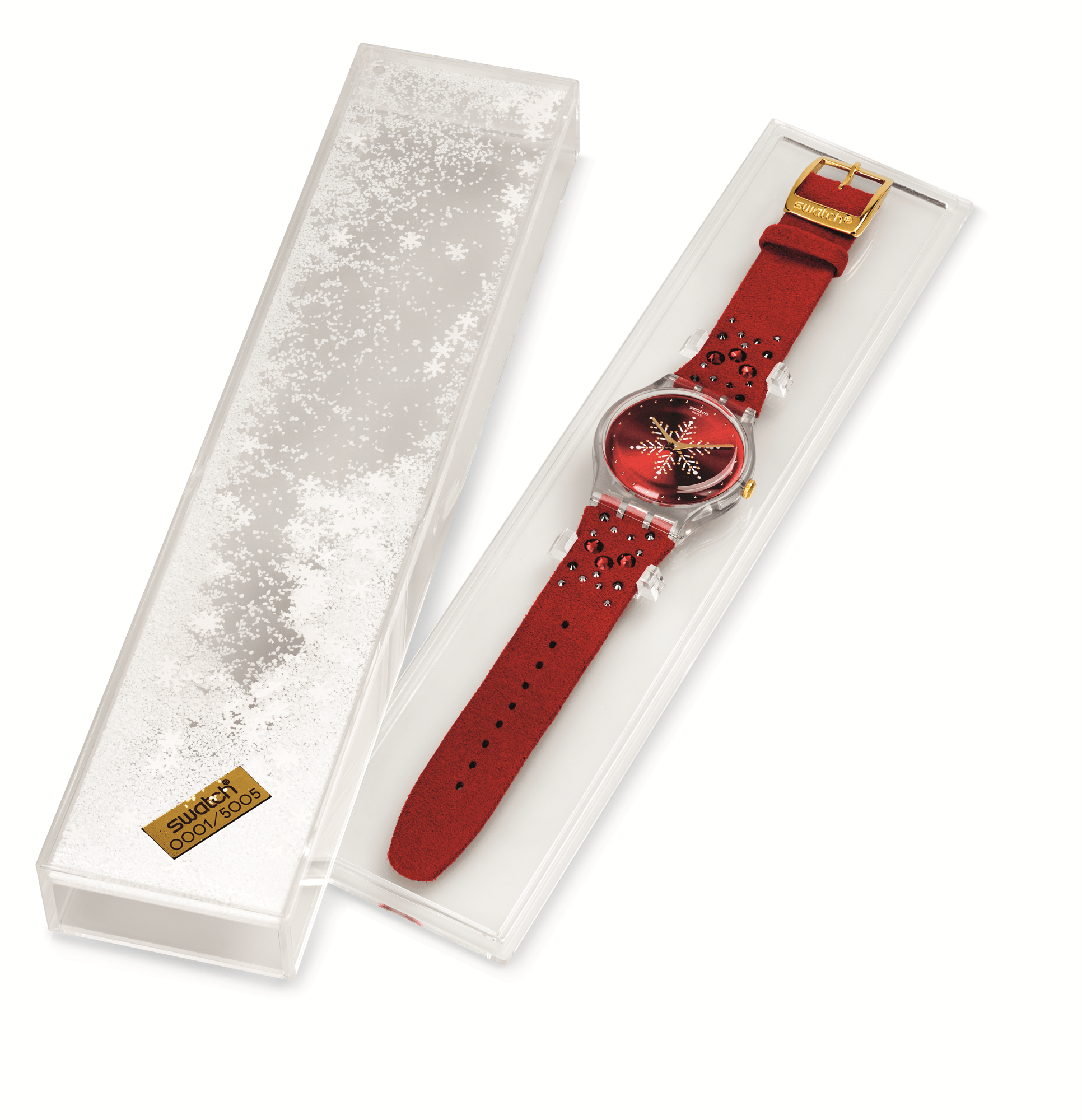 Swatch Christmas Limited Edition Plastic Case Red Fabric Strap Red Dial Unisex Watch SUOZ287S