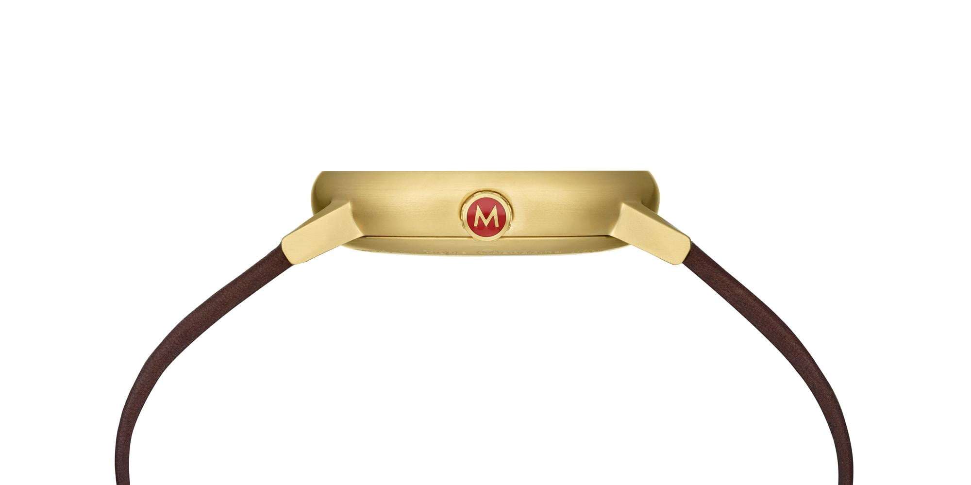 Mondaine evo2 Big Gold Plated Stainless Steel Case Brown Leather Strap White Dial Men's Watch MSE.40111.LG