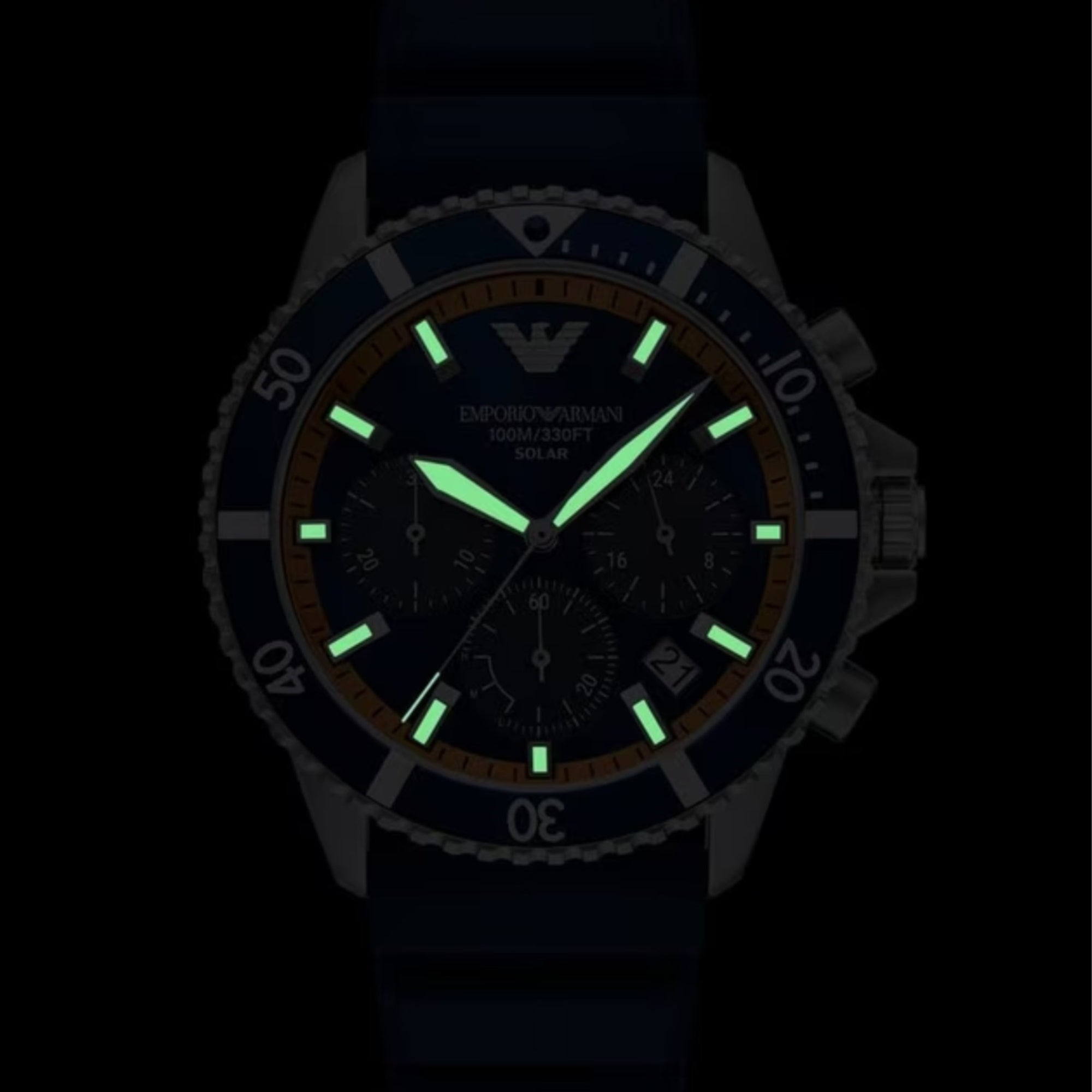 Emporio Armani World Explorer Solar Chronograph Blue Dial Silicone Strap Men's Watch AR11696