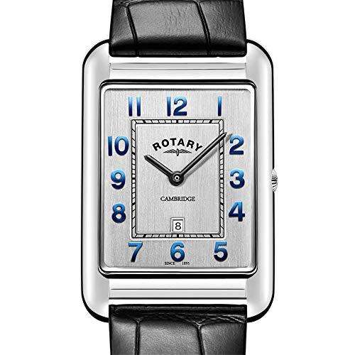 Rotary Cambridge Rectangle Dial Black Leather Strap Men's Watch GS05280/70