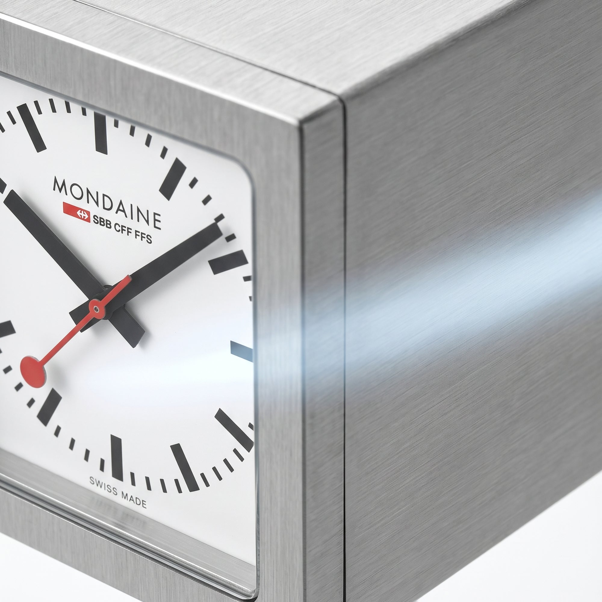 Brushed aluminum table clock case with glass front window