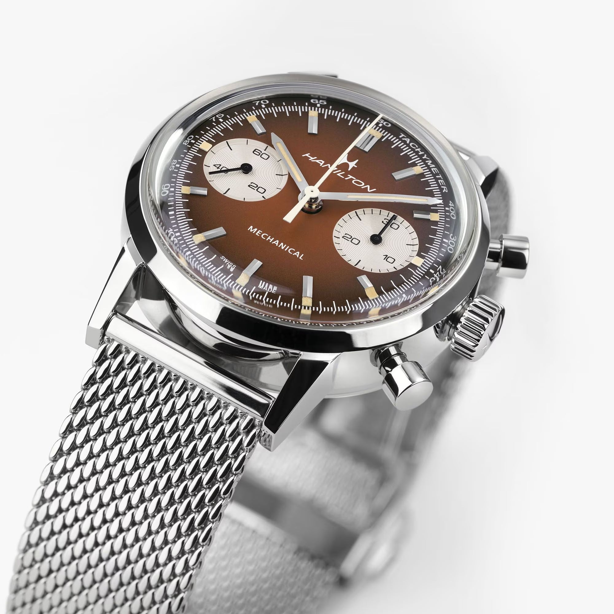 Hamilton American Classic 40mm Chronograph Brown Dial Leather Mens Mechanical Watch H38429591