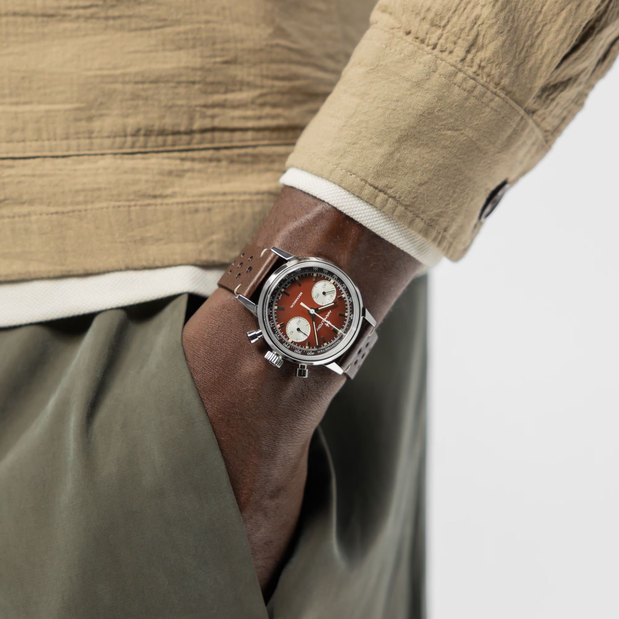 Hamilton American Classic 40mm Chronograph Brown Dial Leather Mens Mechanical Watch H38429591