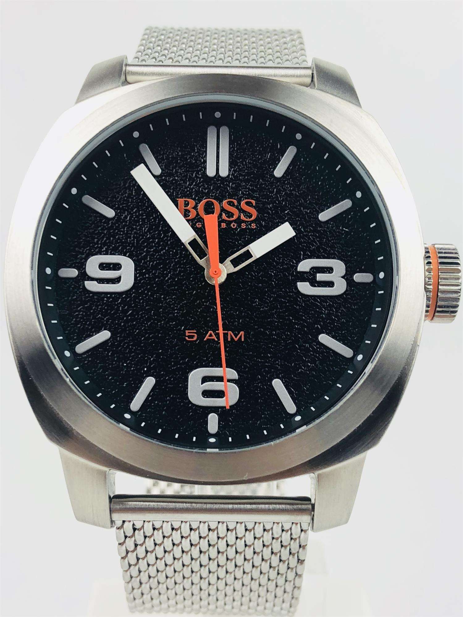 The Watch: Hugo Boss Orange Cape Town Stainless Steel Mesh Strap Stainless Steel Case Men’s Watch 1550013In a homage to the mountainous city from which it takes its name, this Hugo Boss Orange Cape Town Stainless Steel Men’s Watch (1550013) features a confident stainless steel mesh bracelet and case, with a sleek and contemporary dial design ensuring this sense of adventure is underpinned by the Hugo Boss design ethos. Key Features:Quartz MovementBlack DialStainless Steel Mesh BraceletWater Resistant t