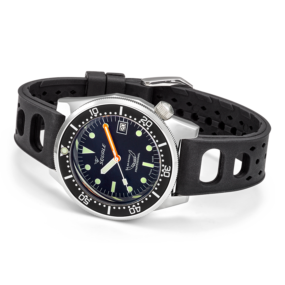Squale 1521 Classic Automatic Black Dial Black Rubber Strap Men’s Watch 1521CL.NT