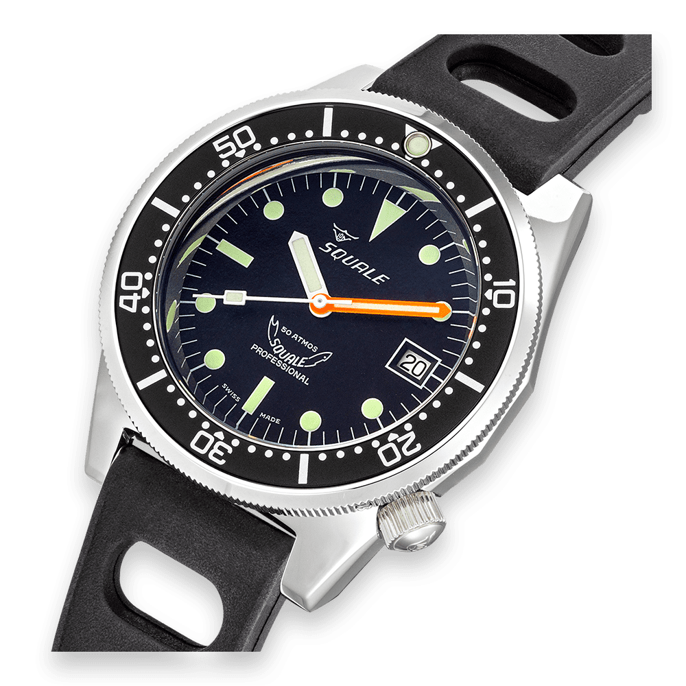 Squale 1521 Classic Automatic Black Dial Black Rubber Strap Men’s Watch 1521CL.NT