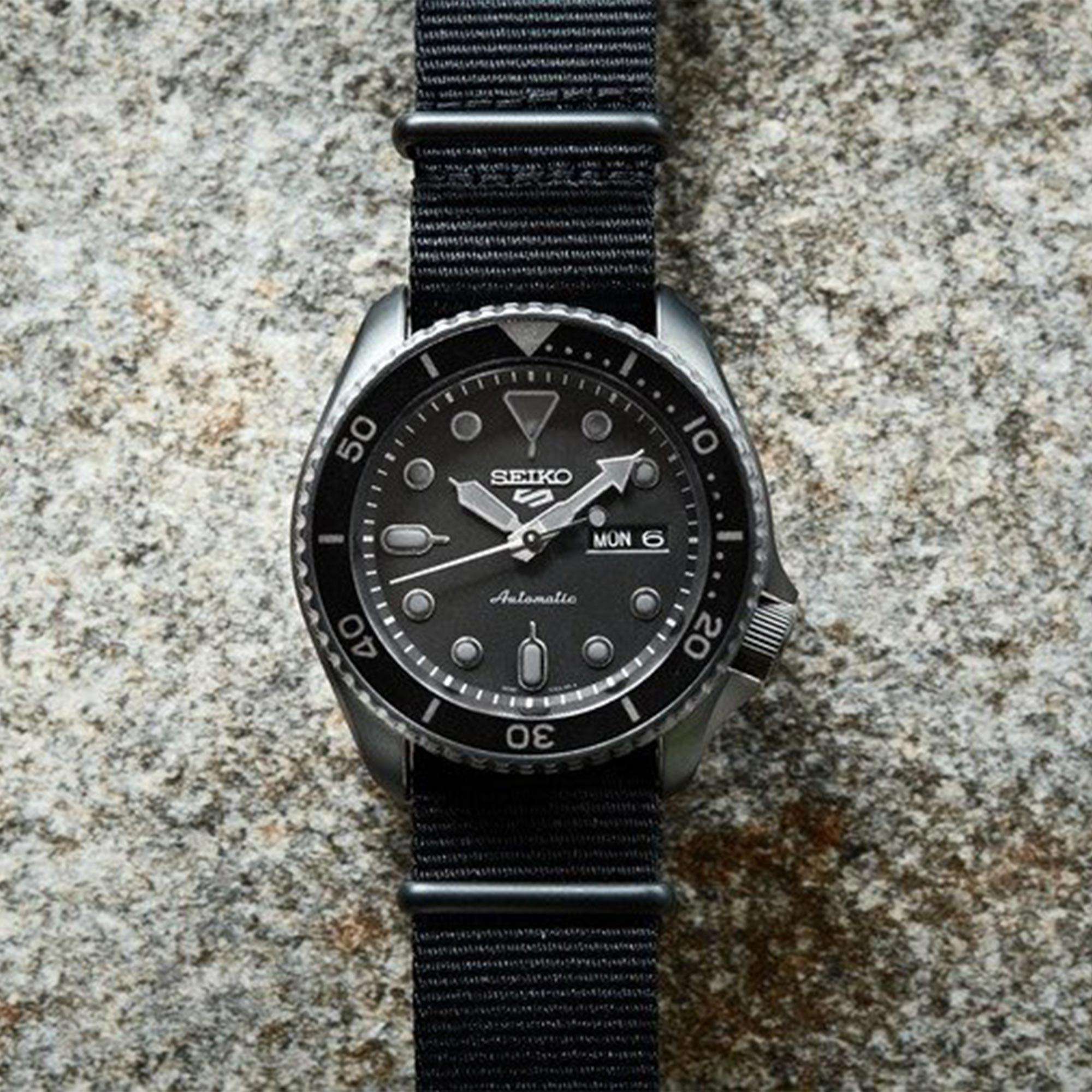 Seiko 5 Sports Stainless Steel Case Black Canvas Strap Automatic Men's Watch SRPD55K3