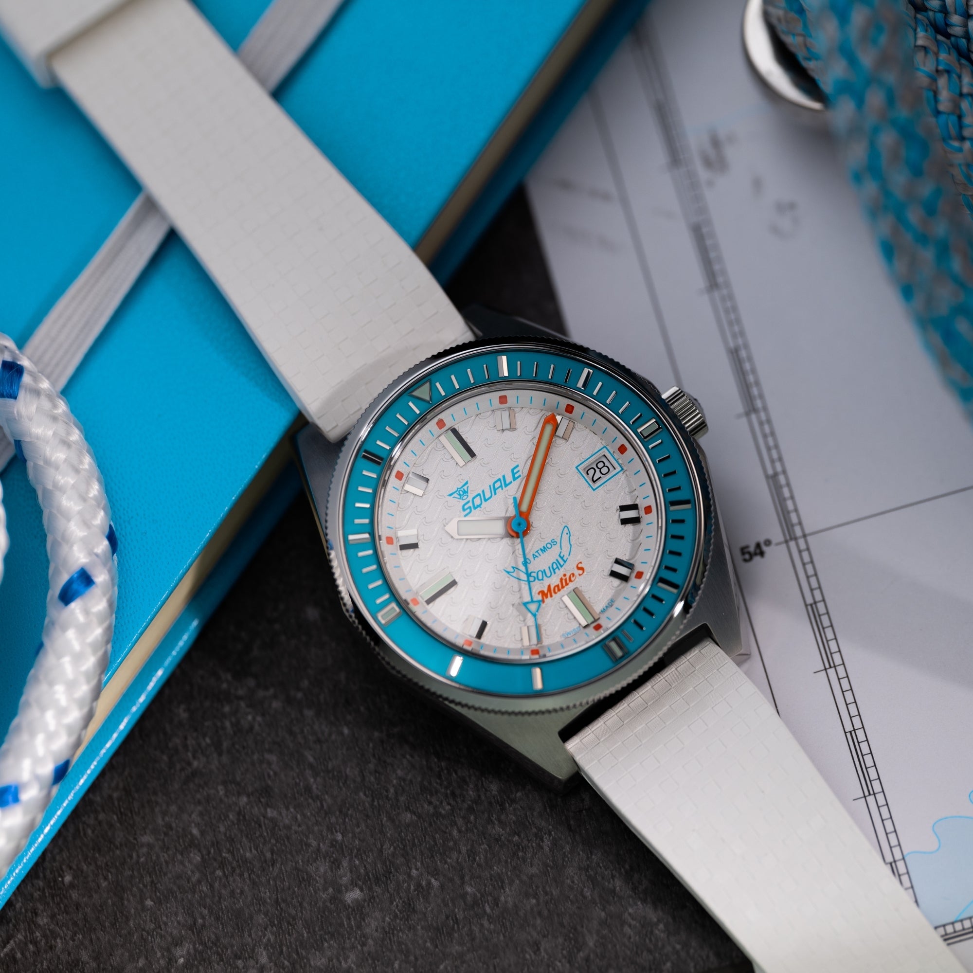 Squale Matic S 39.5mm White Dial Rubber Mens Automatic Watch MATICLBWT.MRWT