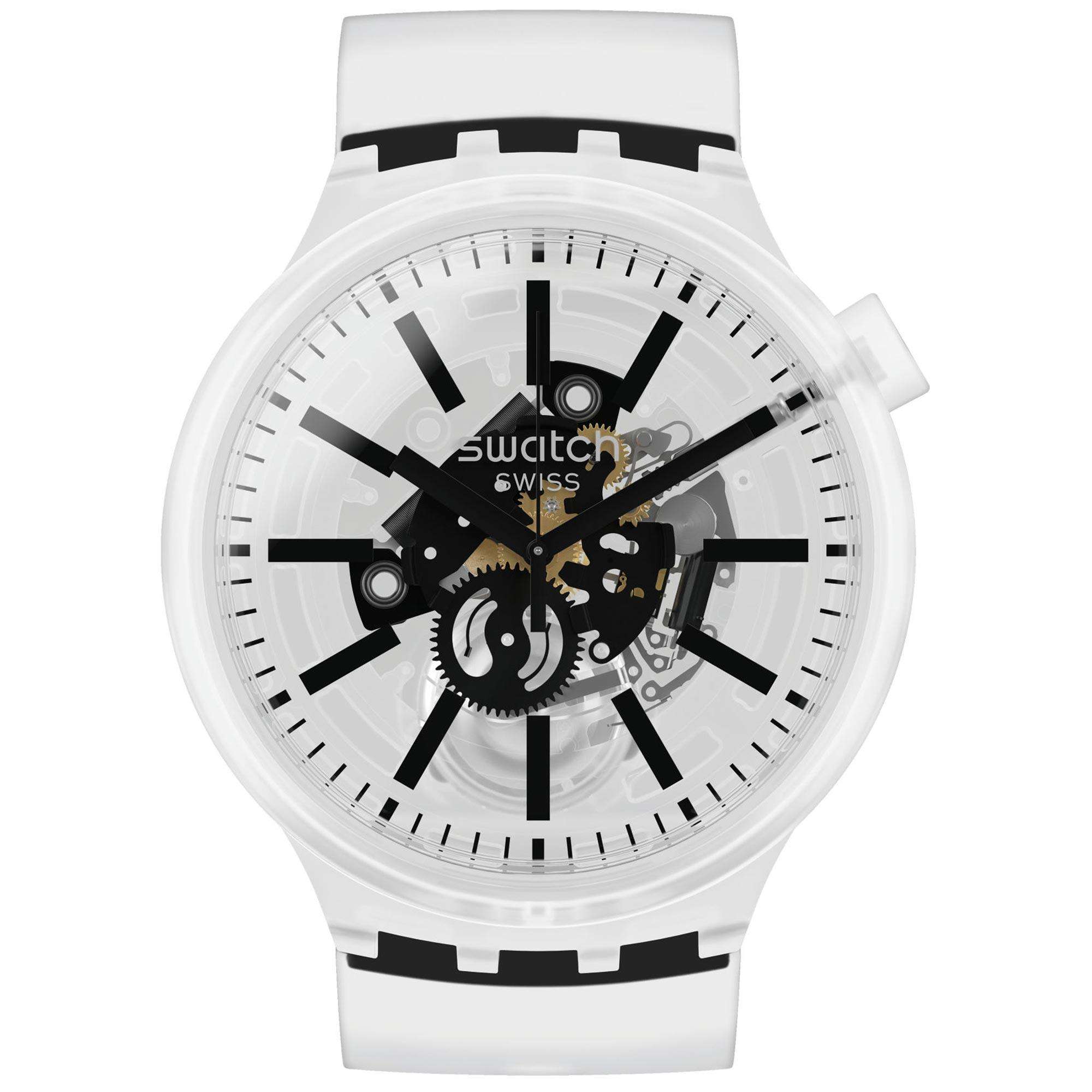 Swatch Big Bold BlackInJelly Quartz Transparent Dial Silicone Strap Watch SO27E101 RRP £85