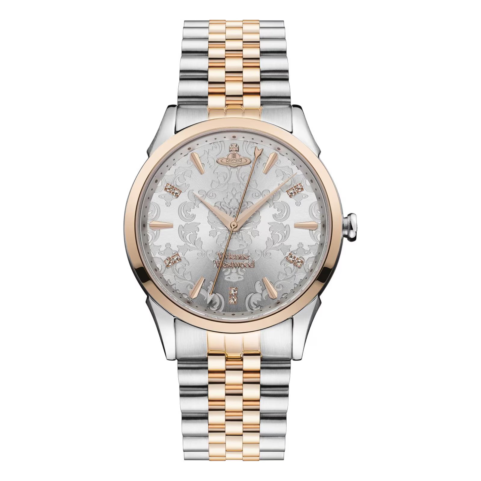 Vivienne Westwood Wallace Quartz Two Tone Rose Gold Silver Dial Stainless Steel Ladies' Watch VV208RSSL