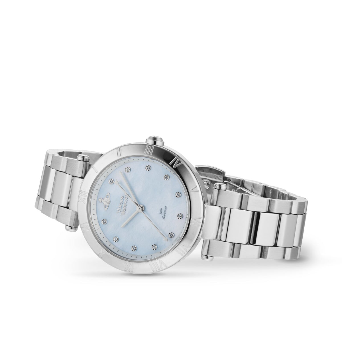 Vivienne Westwood Montagu Quartz Blue Mother of Pearl Dial Steel Strap Women's Watch VV206BLSL