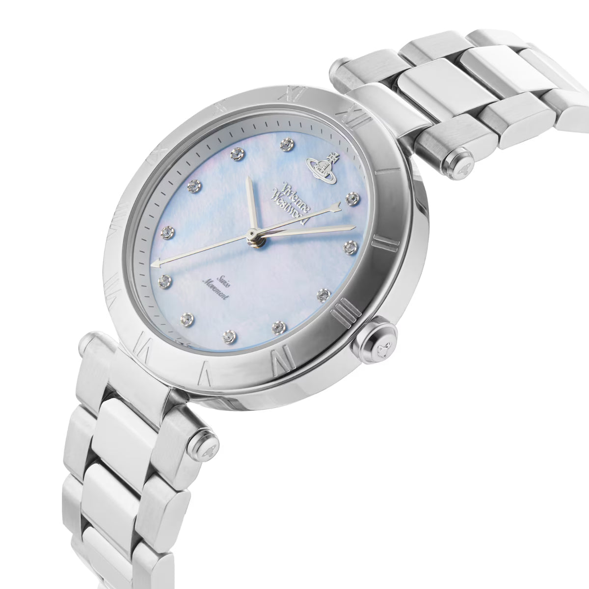 Vivienne Westwood Montagu Quartz Blue Mother of Pearl Dial Steel Strap Women's Watch VV206BLSL