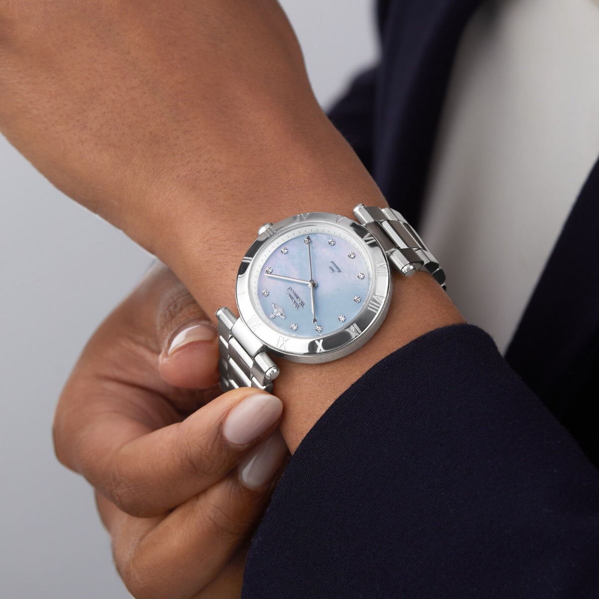 Vivienne Westwood Montagu Quartz Blue Mother of Pearl Dial Steel Strap Women's Watch VV206BLSL