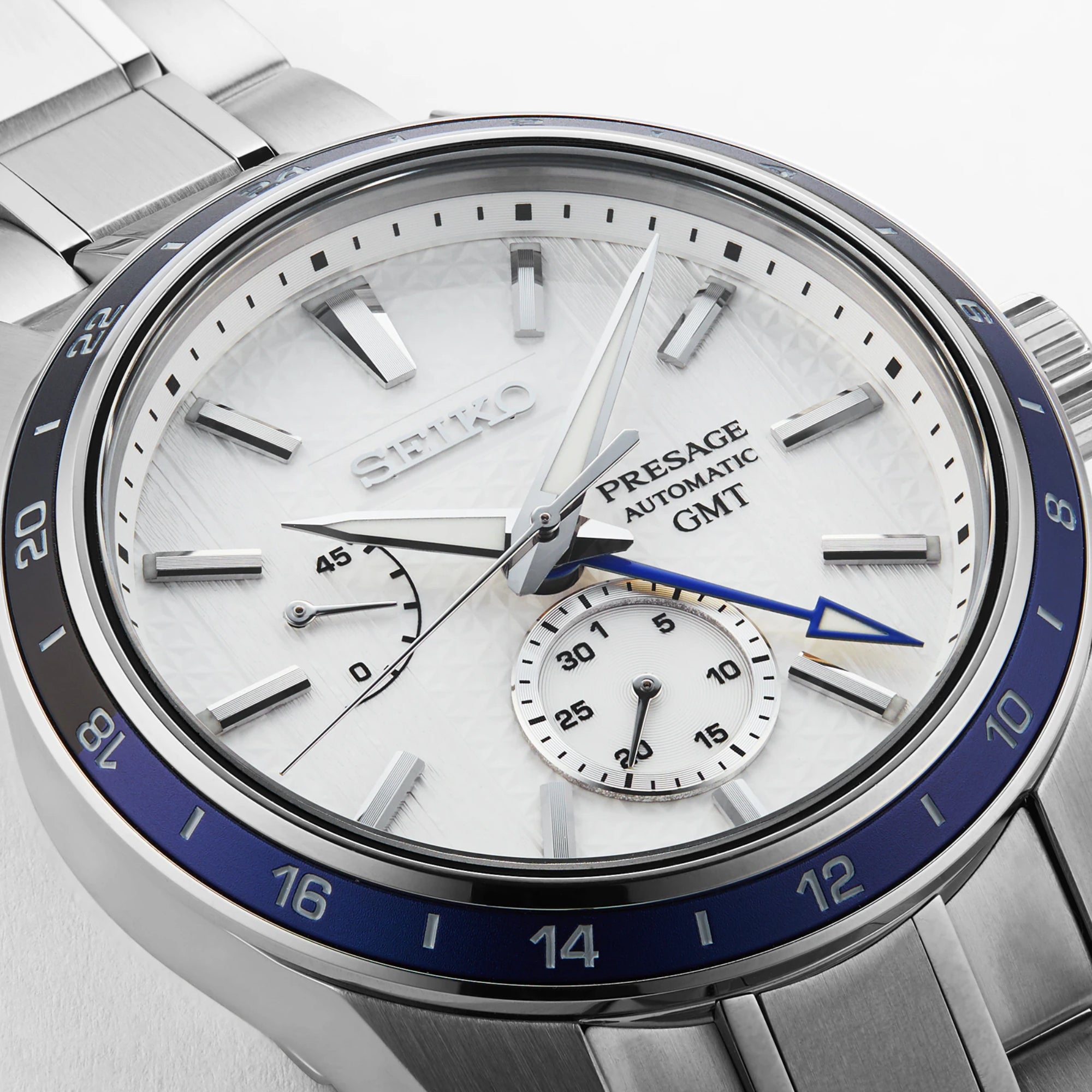 Seiko Presage Sharp Edged Series GMT Zero Halliburton Automatic White Dial Stainless Steel Bracelet Men's Watch SPB269J1