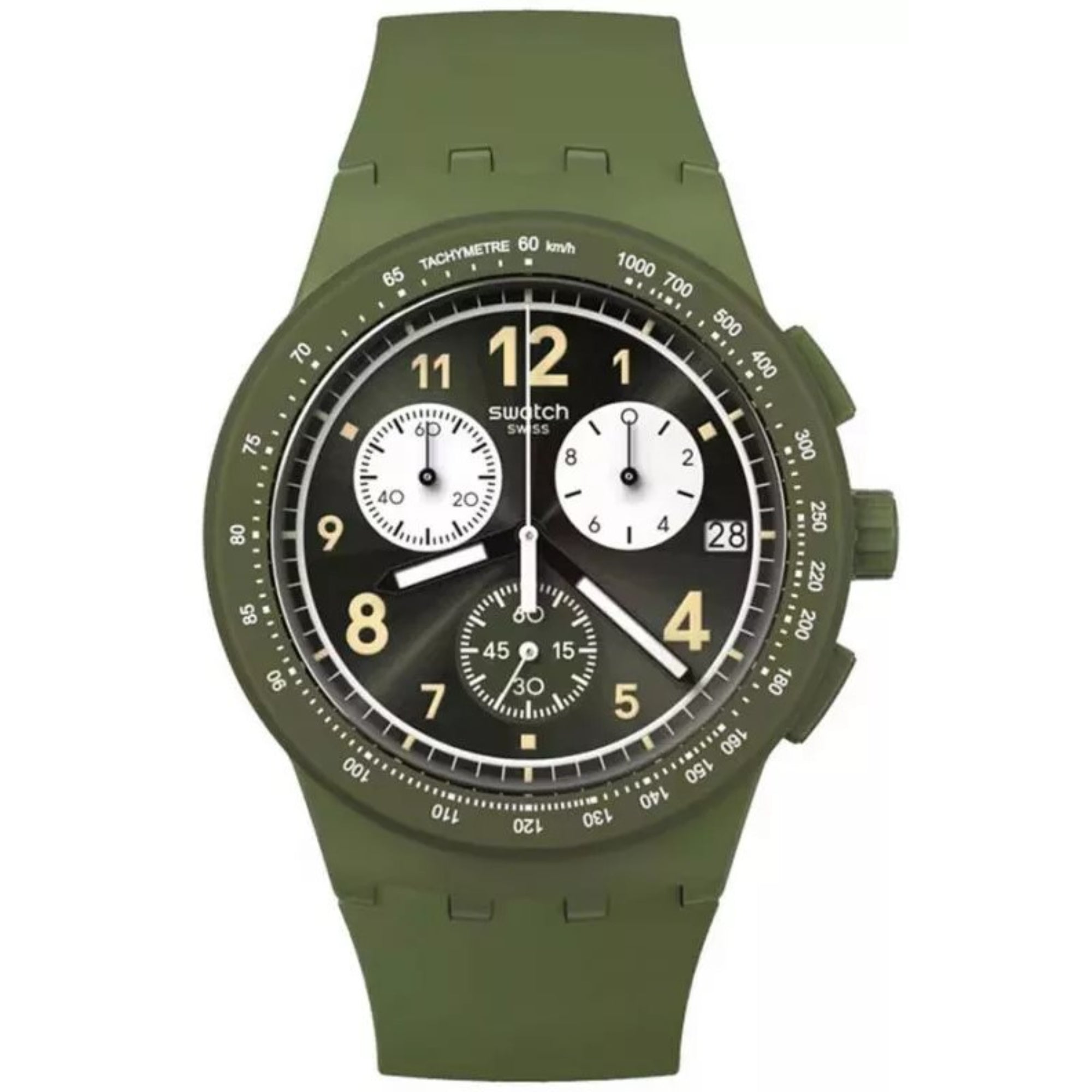 Swatch Nothing Basic About Green Quartz Green Chronograph Dial Silicone Strap Men's Watch SUSG406