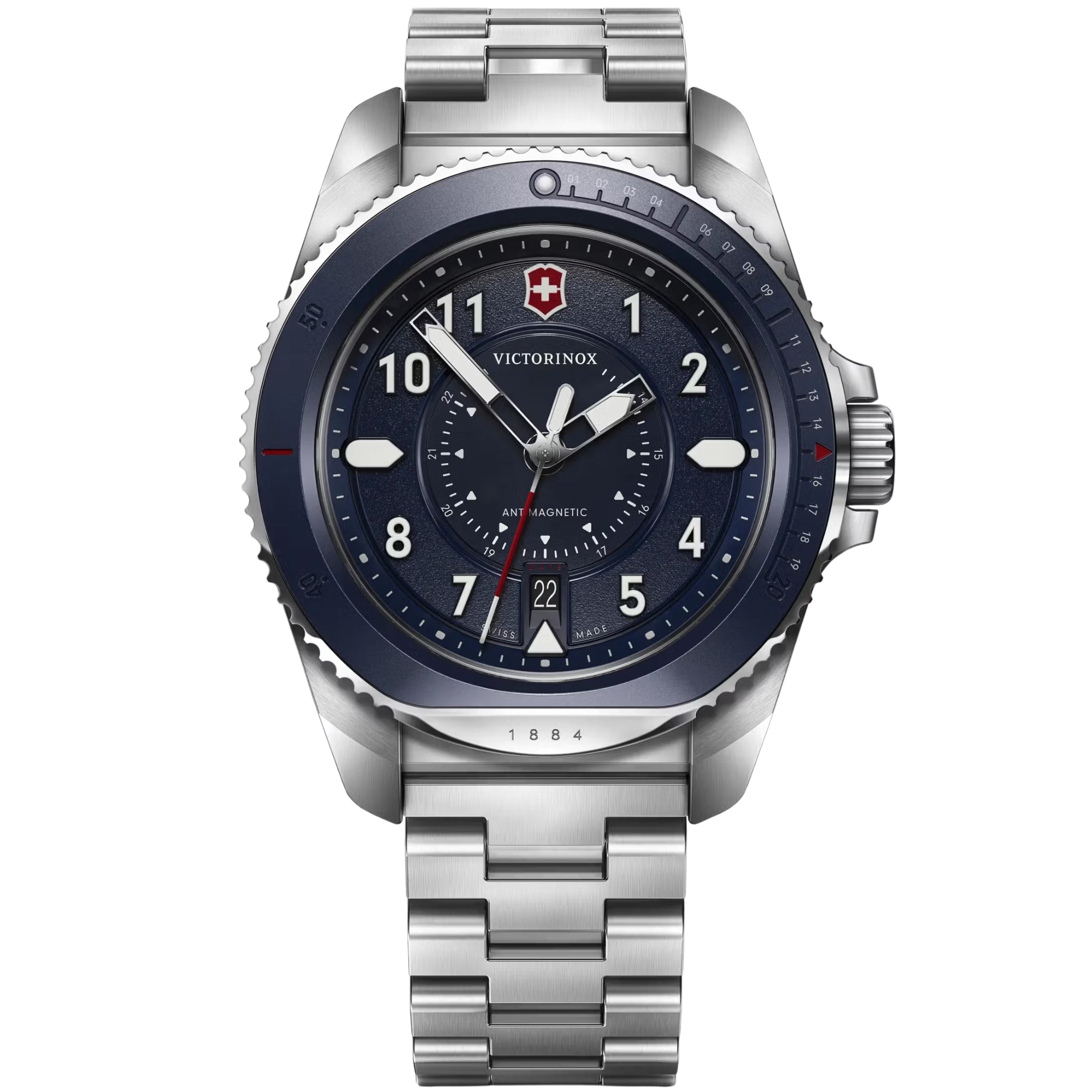 Victorinox Journey 1884 blue dial steel quartz watch 241978 front view
