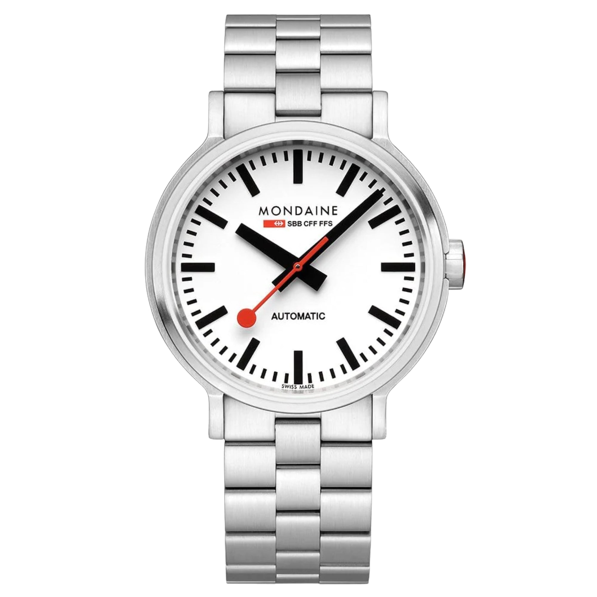 Mondaine Backlight 41mm White Dial Steel Mens Automatic Watch MST.4161B.SJ