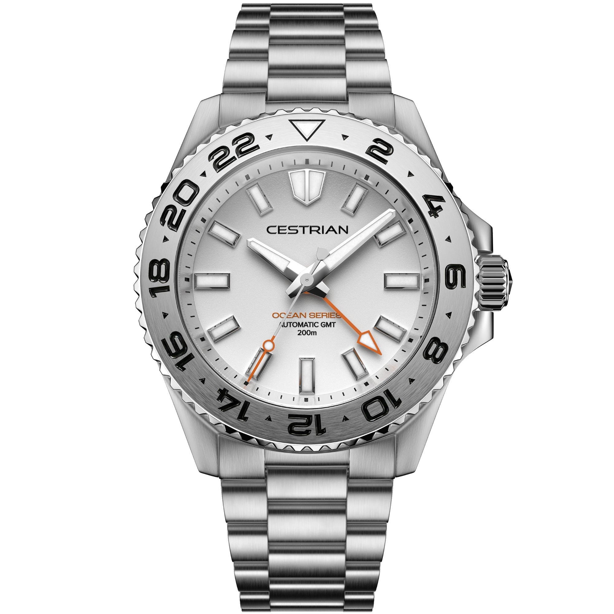 Cestrian Ocean Series Silver White Dial Steel Bracelet Automatic GMT Men's Watch CO-SWS001