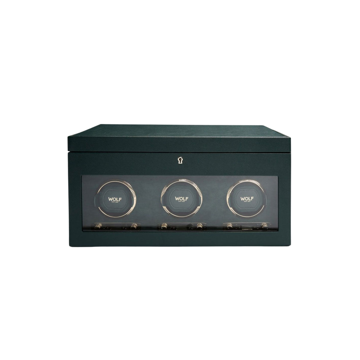 WOLF British Racing Green Triple Watch Winder with Storage 792341