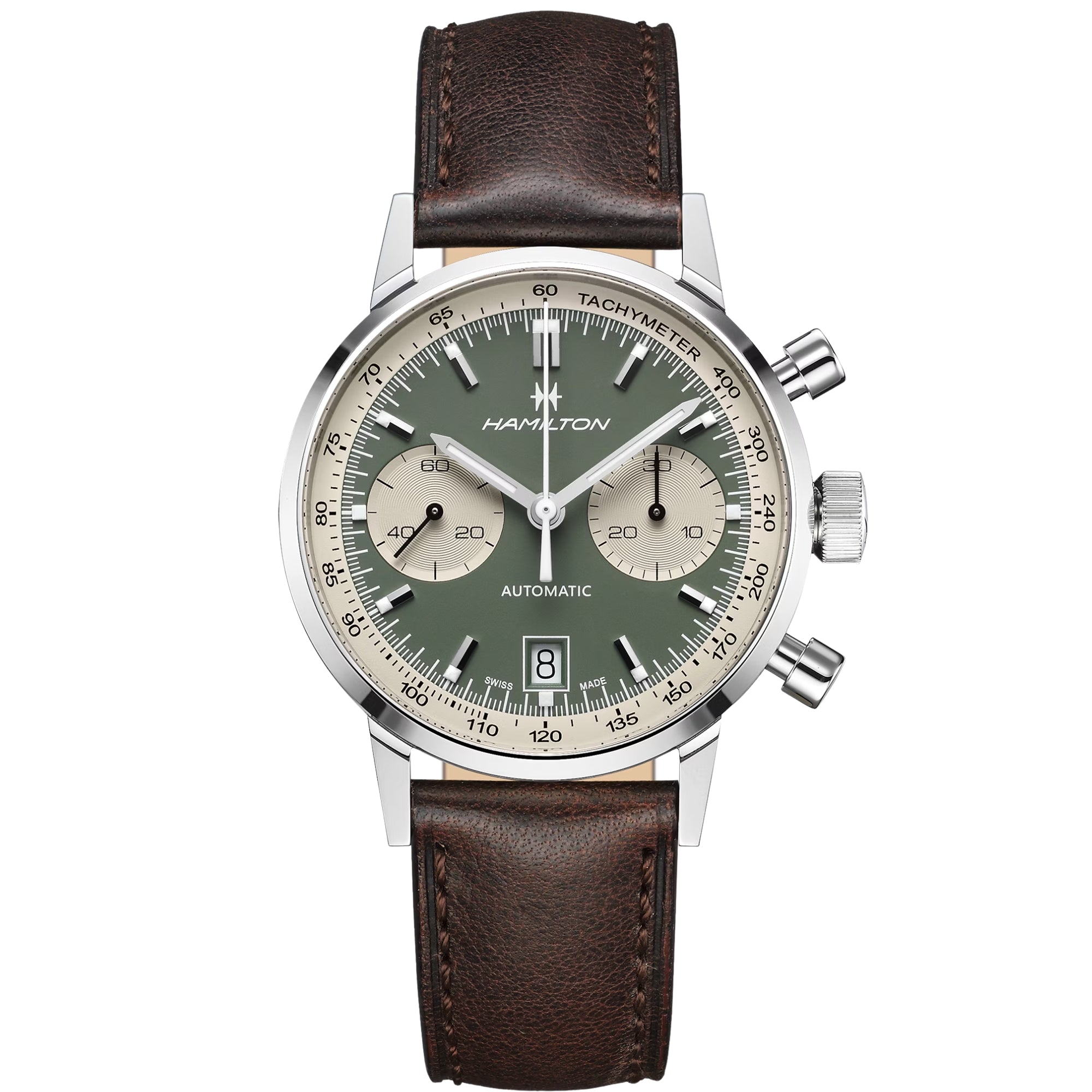 Orologio da uomo Hamilton American Classic 40mm cronografo quadrante verde cinturino in pelle automatico H38416560