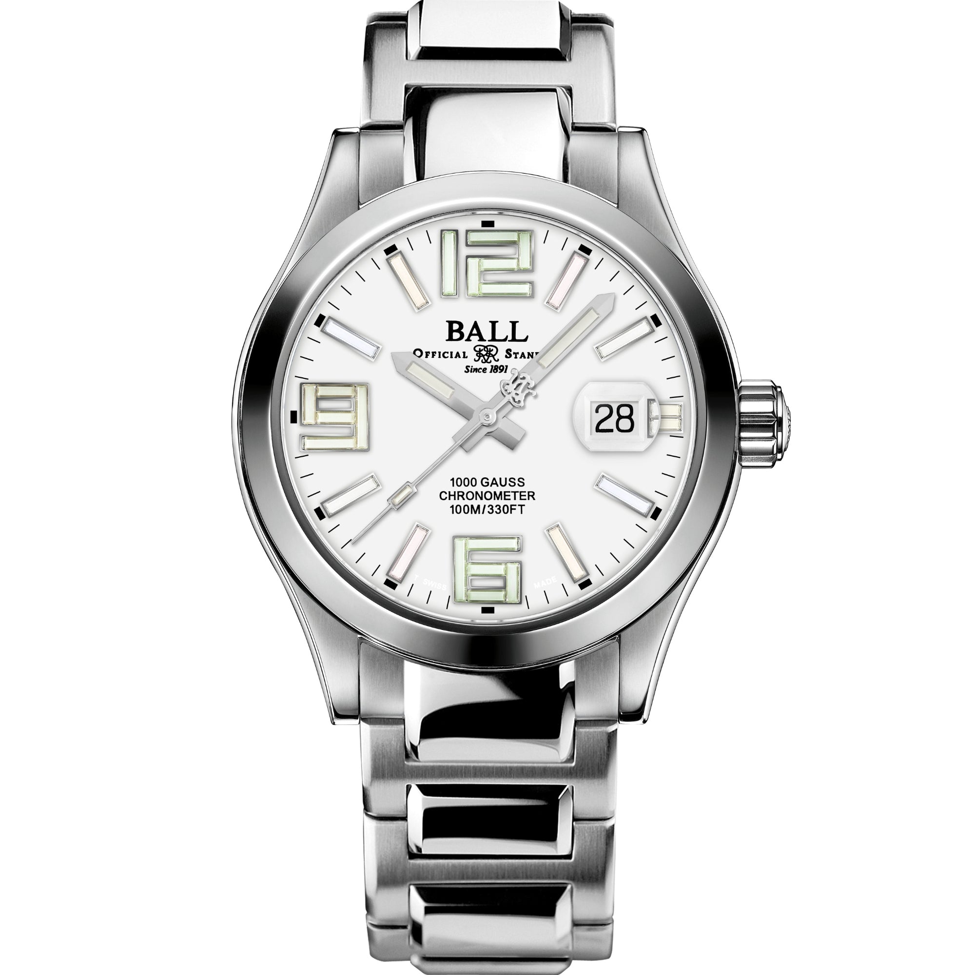 BALL Engineer III Legend Arabisch Weißes Zifferblatt Stahlarmband Herren Uhr NM9016C-S7C-WH