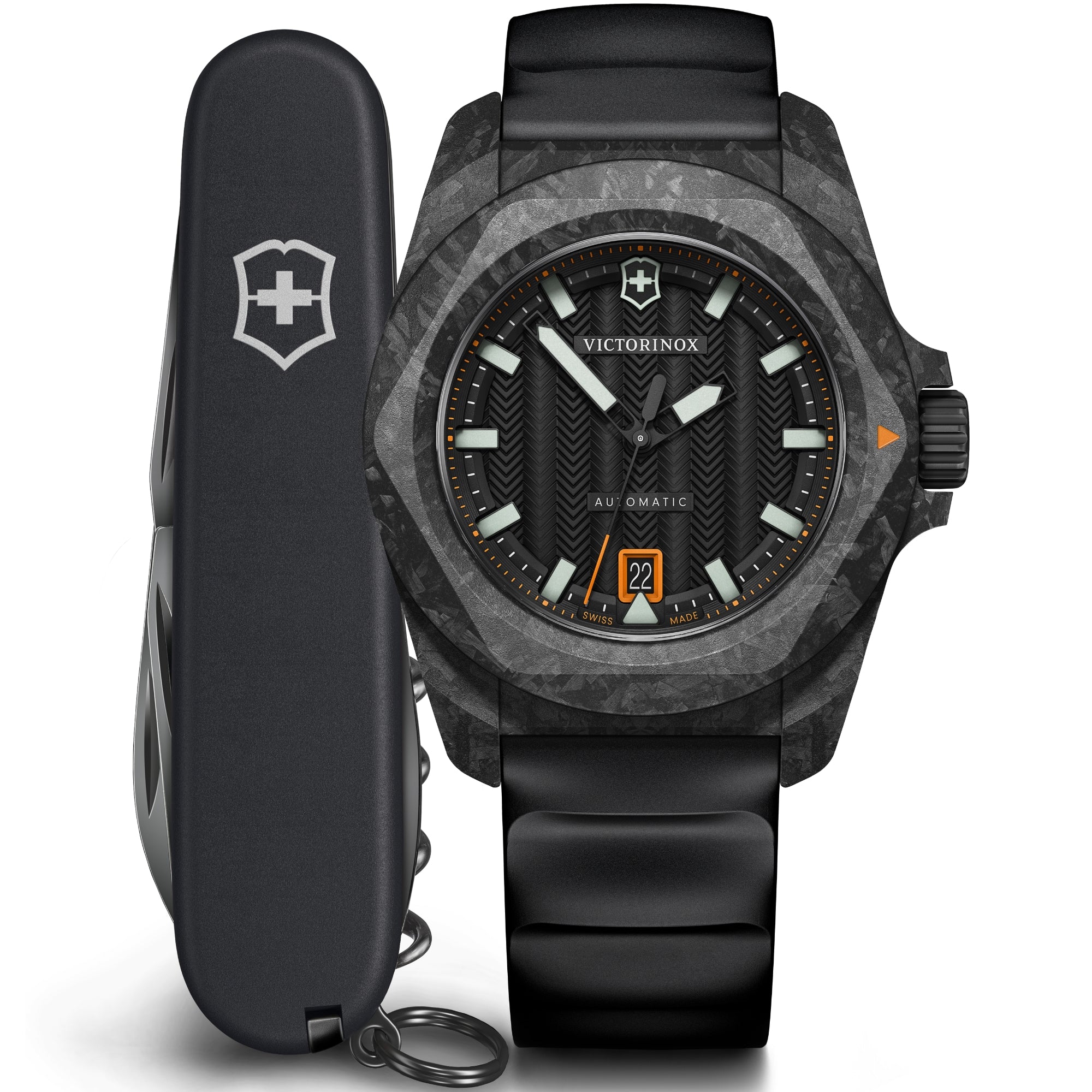 Victorinox I.N.O.X. black dial automatic watch 242023.1 front view