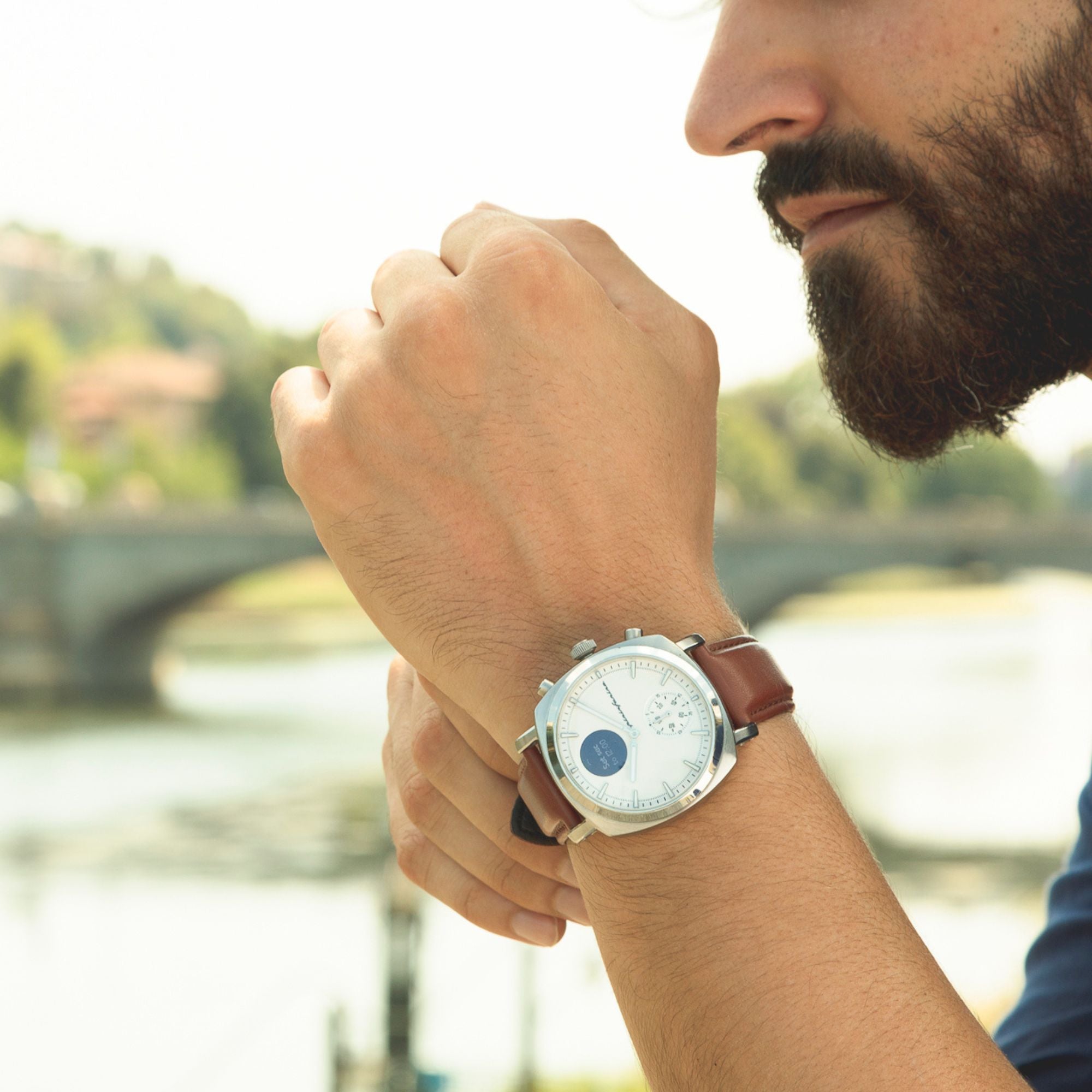 Pininfarina Senso Hybrid Moonlight Silver White Dial Brown Leather Strap Men’s Watch PMH01A-01