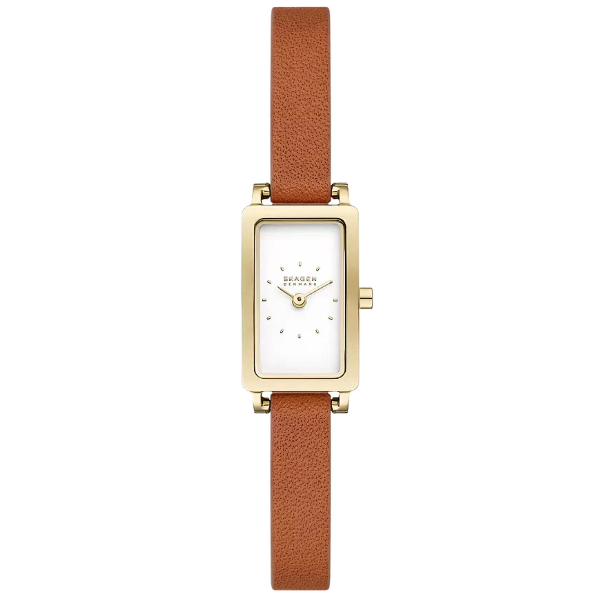 Orologio da donna Skagen Hagen Micro quadrante rettangolare bianco cinturino in pelle marrone SKW3149