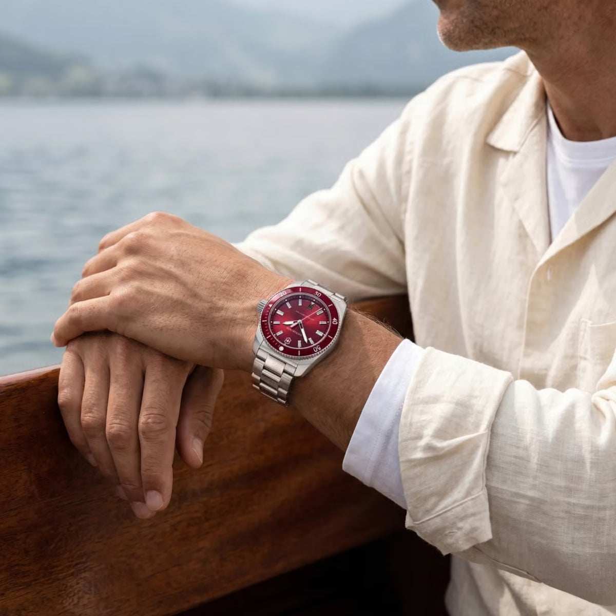 Victorinox Maverick 39mm Red Dial Steel Mens Quartz Watch 242098