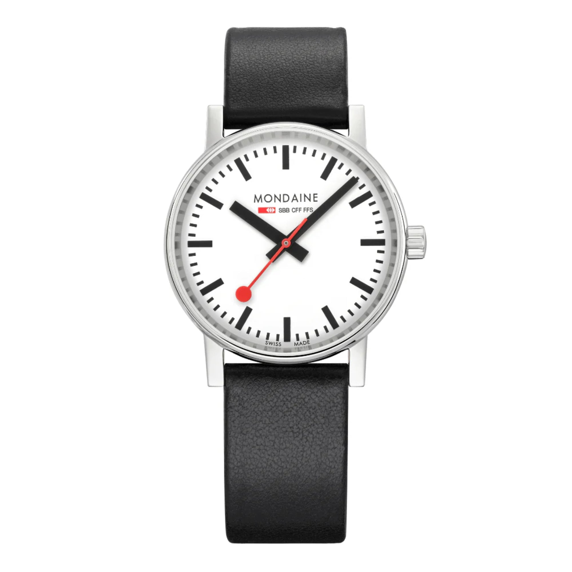 Montre quartz Mondaine Evo2 35mm cadran blanc bracelet cuir MSE.35110.LBV
