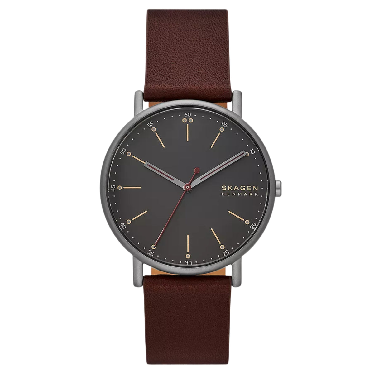 Orologio da uomo Skagen Signatur con cinturino in pelle di legno di ciliegio e quadrante nero SKW6860