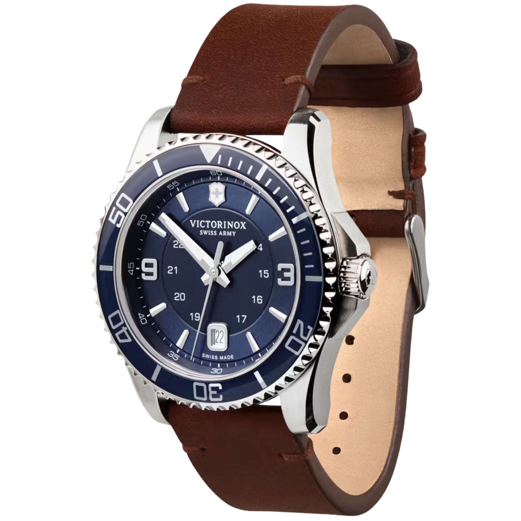 Victorinox Maverick 43mm Blue Dial Leather Mens Quartz Watch 241863