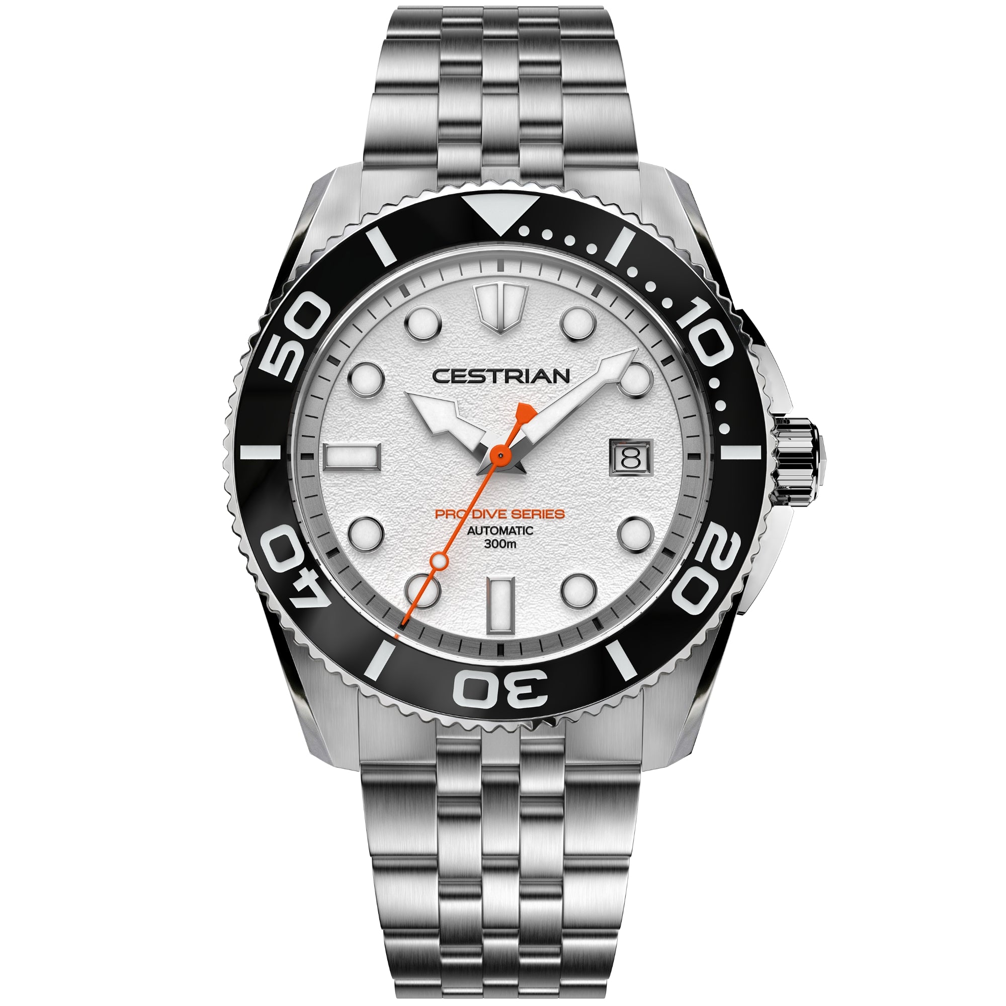 Cestrian Pro Dive Series White Dial Steel Bracelet Automatic 300m Men's Watch CP-WTB001