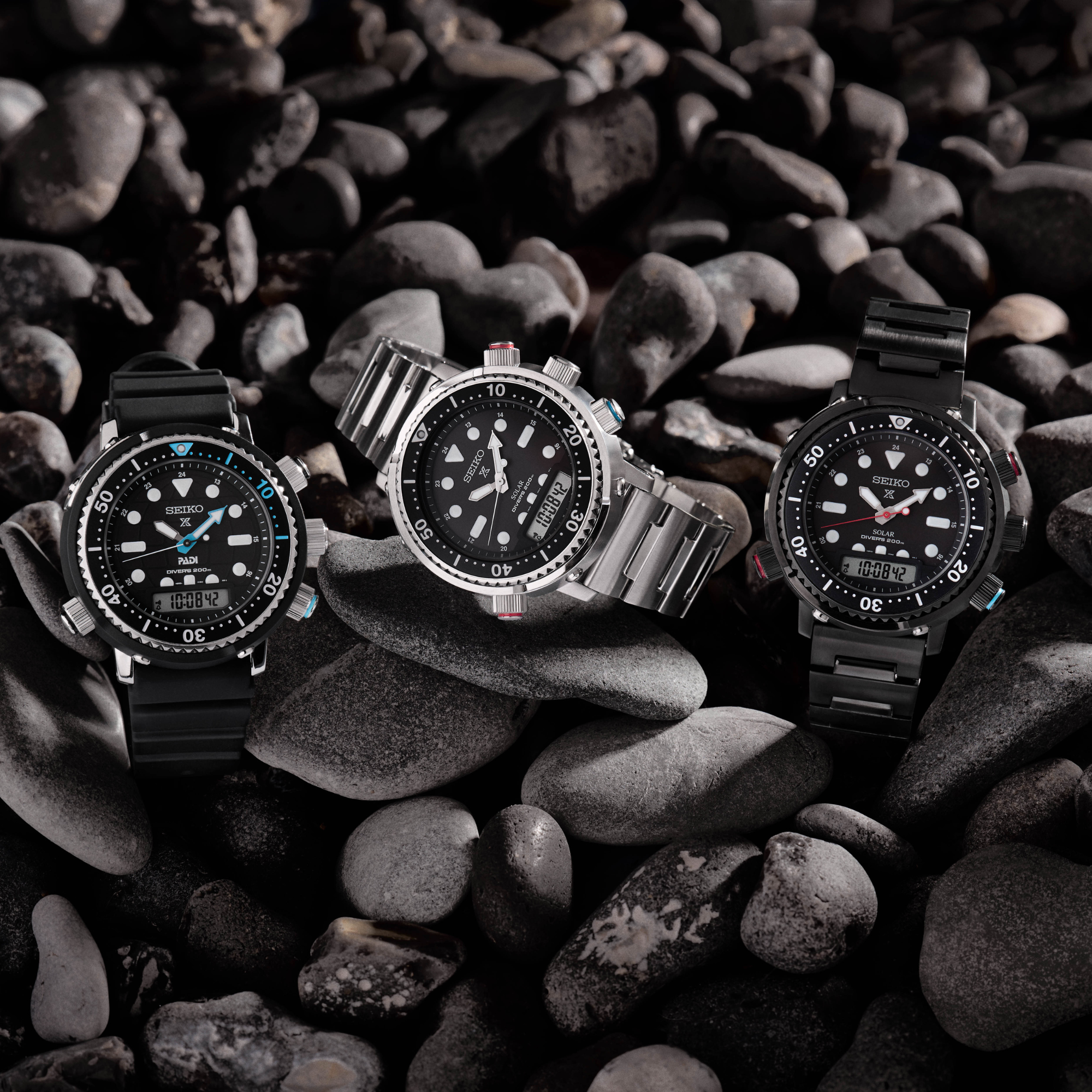 Seiko Prospex Solar Arnie Hybrid Divers 40th Anniversary Automatic Black Dial Black Steel Bracelet SNJ037P1