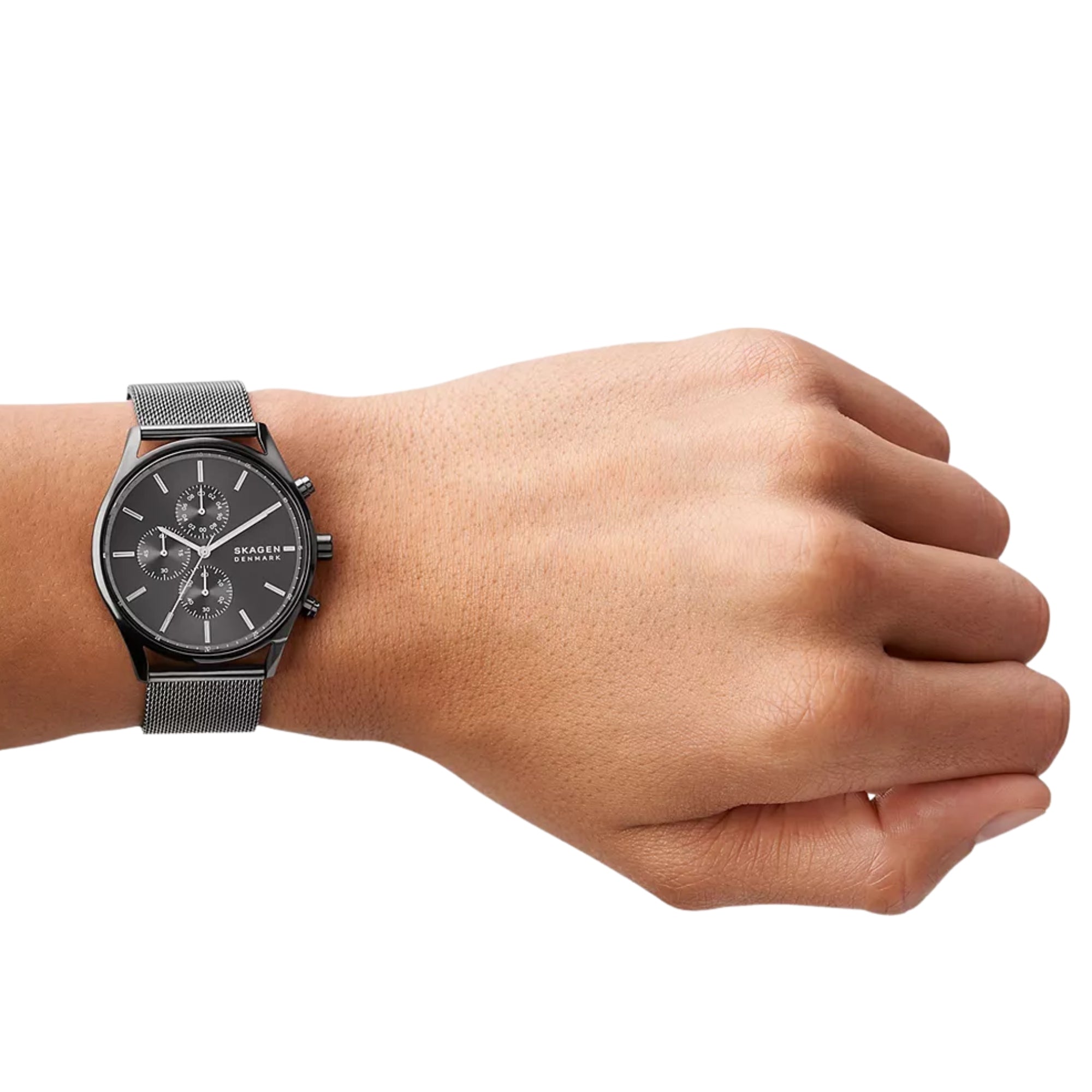 Reloj para hombre Skagen Holst cronógrafo con correa de malla de acero carbón y esfera carbón SKW6608