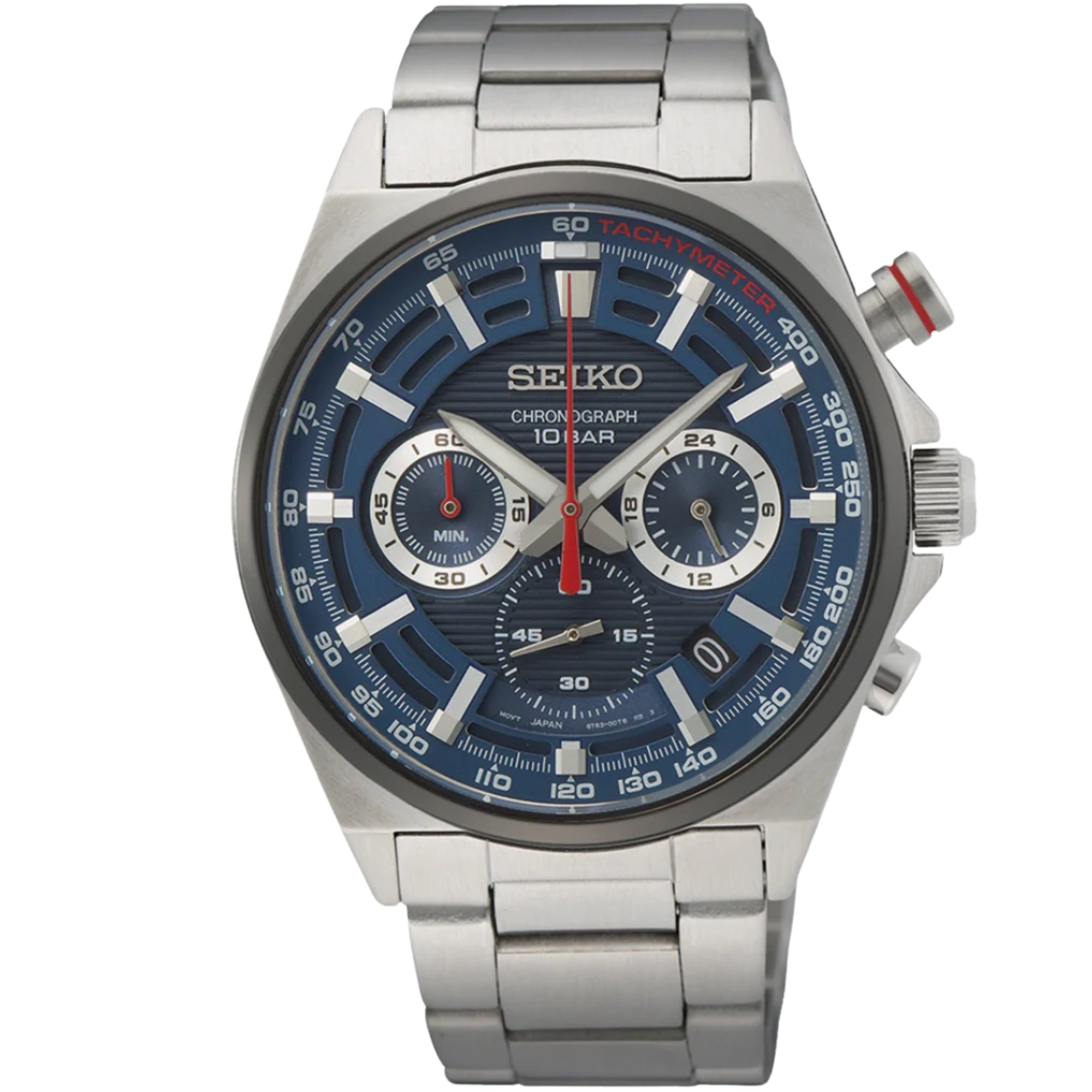 Seiko Essentials 41mm Chronograph Blue Dial Steel Mens Quartz Watch SSB407P1