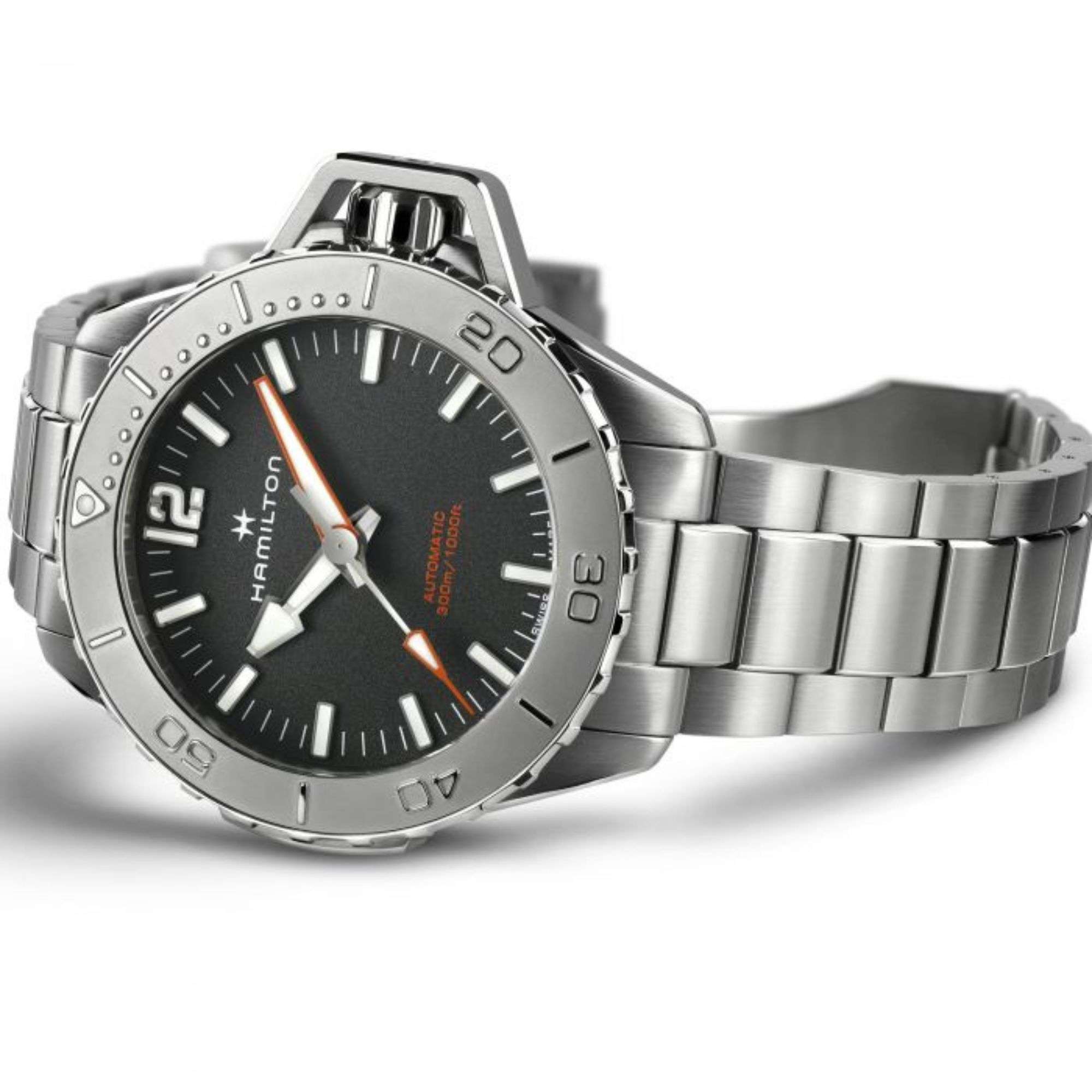 Hamilton Khaki Navy Frogman Automatic Black Dial Stainless Steel Bracelet Strap Men's Watch H77815130