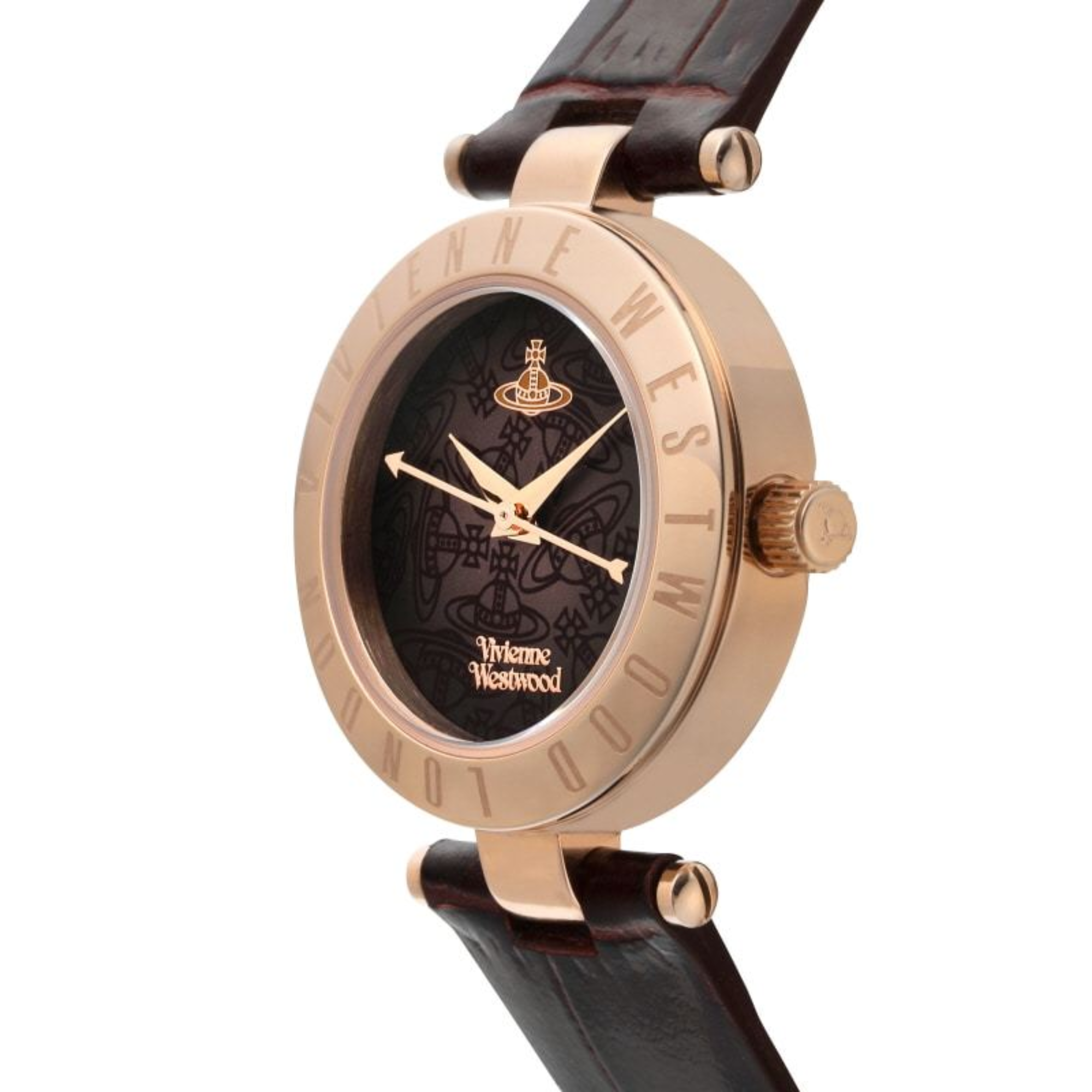 Vivienne Westwood Exclusive Westbourne II Rose Gold Plated Brown Leather Strap Purple Dial Ladies Watch VV092BRBR
