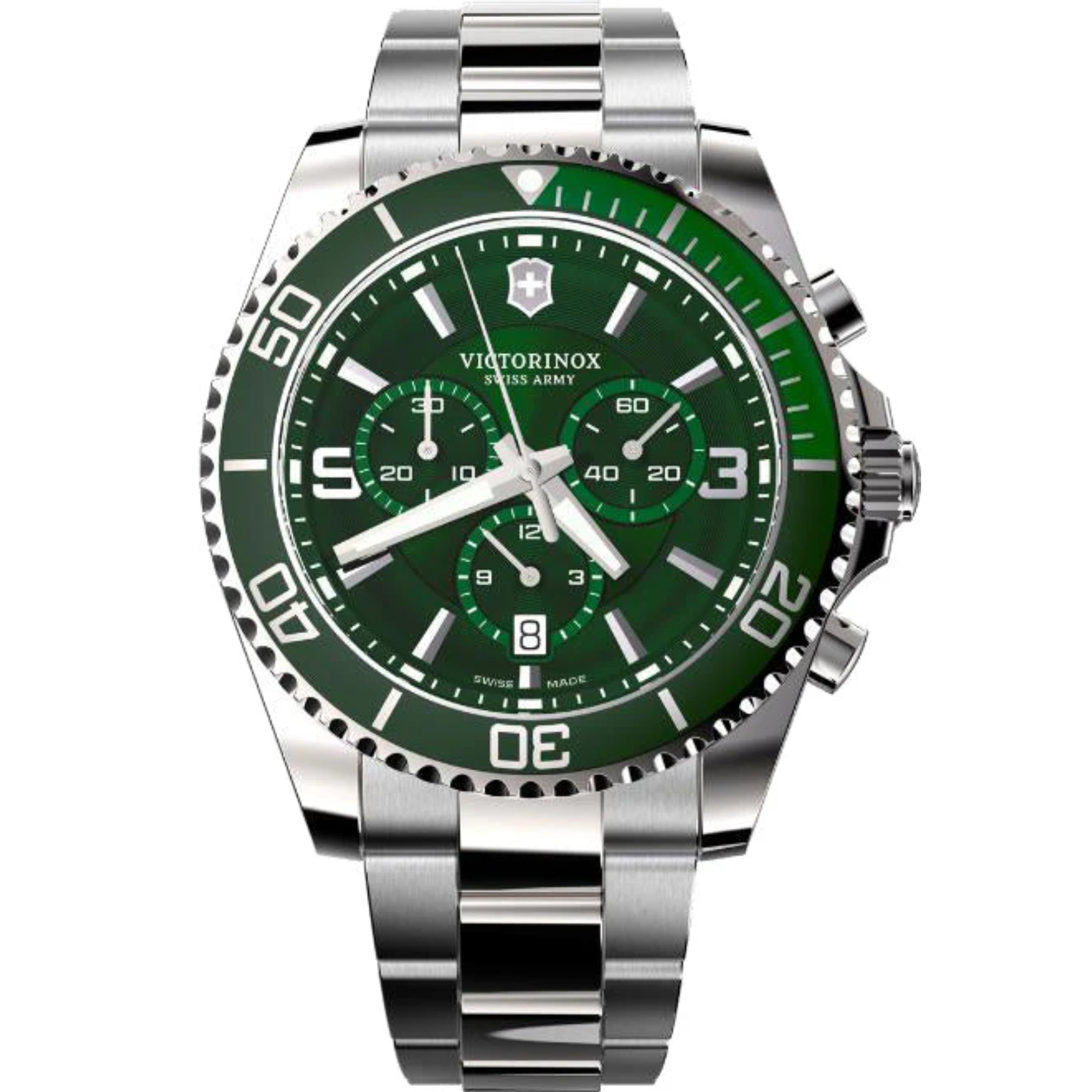 Victorinox Maverick Chronograph Quartz Green Dial Steel Strap Men's Watch 241946
