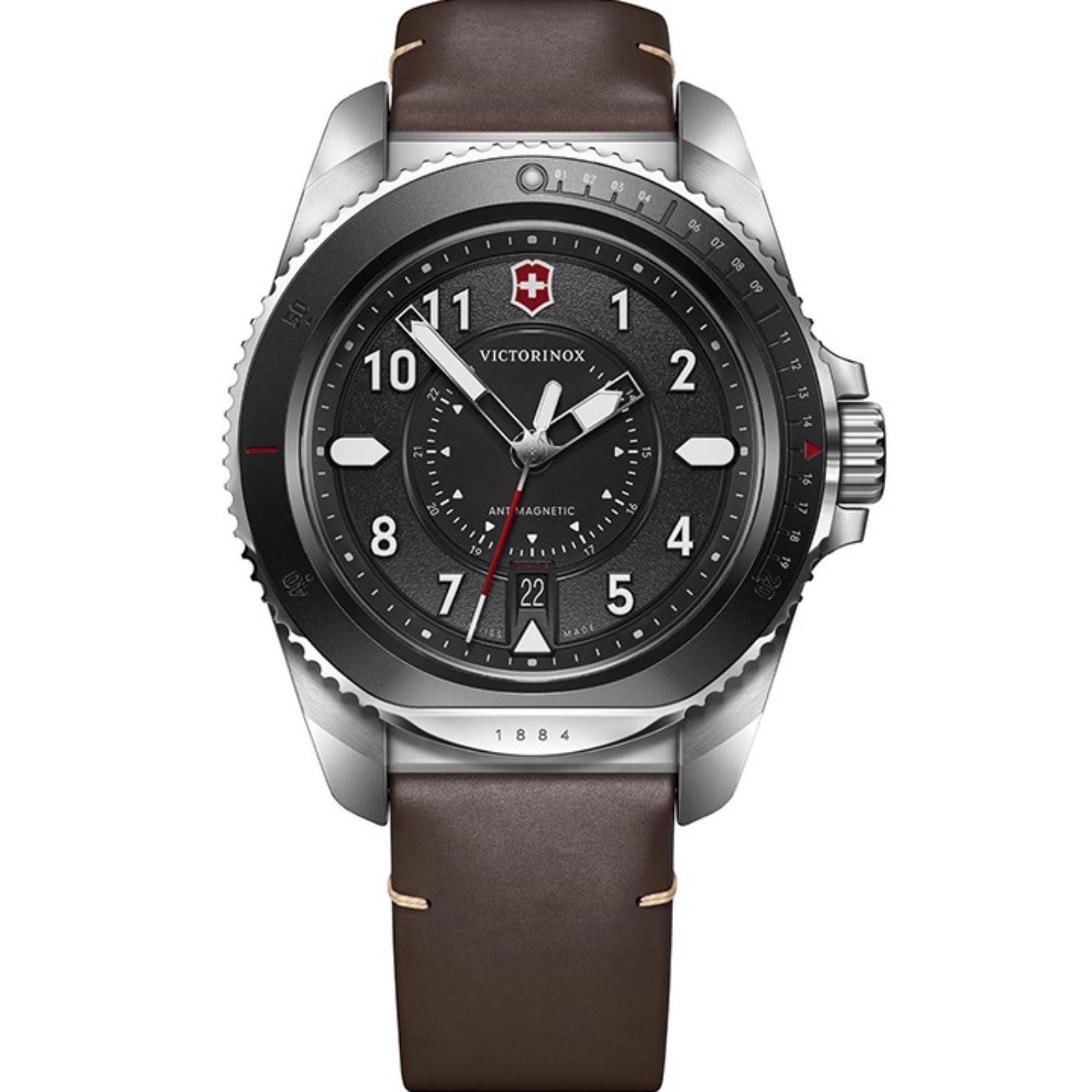 Victorinox Journey 1884 Black Dial Quartz Watch with Black Silicone & Brown Leather Strap Set 241976.1