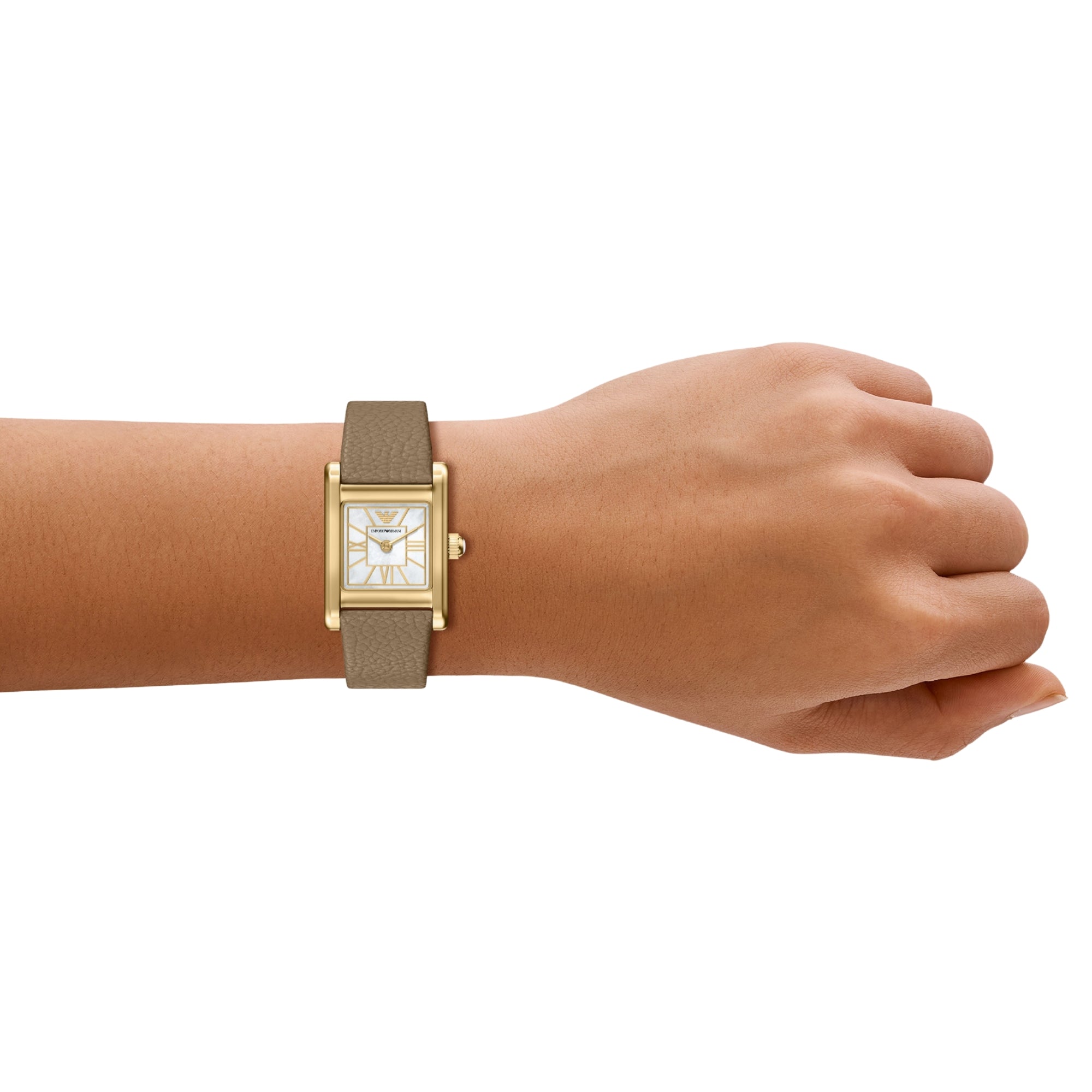 Emporio Armani Genni 26mm White Mother of Pearl Dial Leather Ladies Quartz Watch AR11765