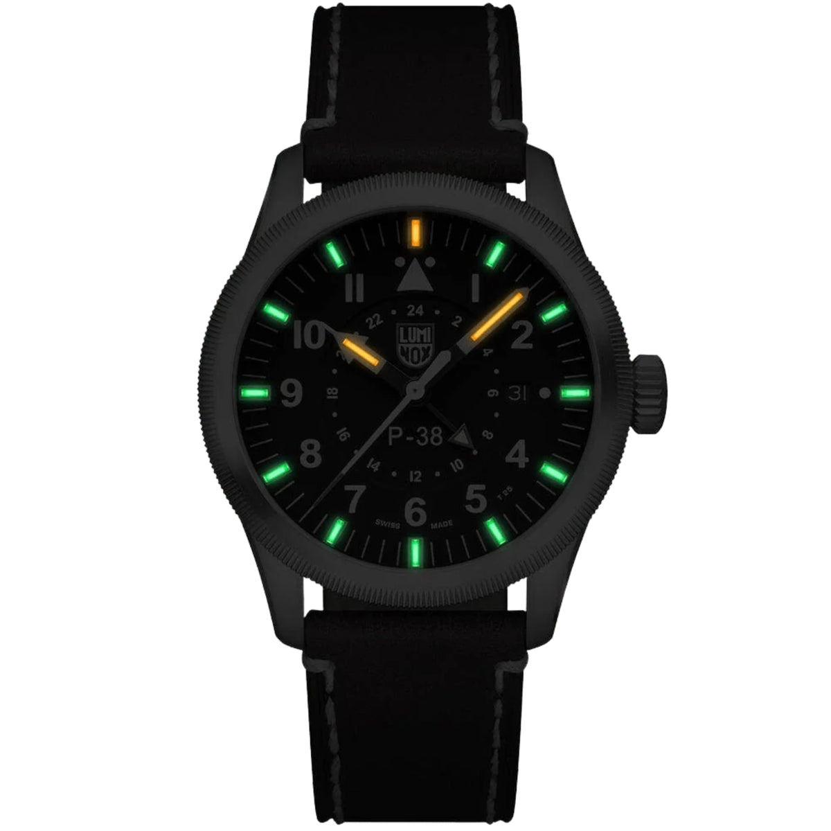 Luminox Air Pilot P-38 Lightning GMT Schwarzes Zifferblatt Braunes Lederarmband Herren Uhr XA.9521