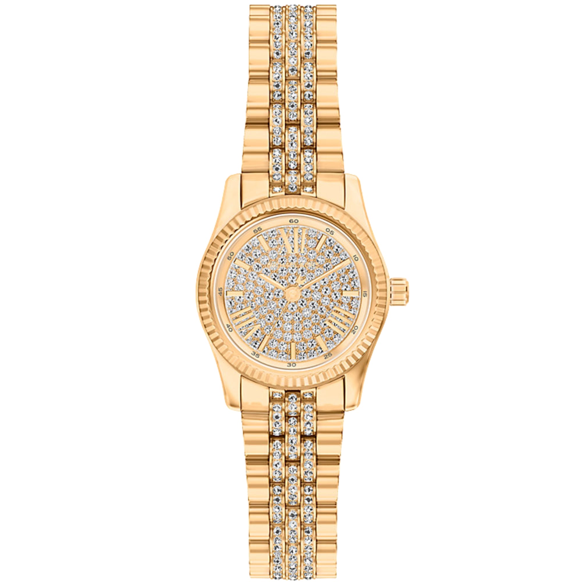 Michael Kors Petite Lexington Pave Gold-tone Dial Steel Strap Women's Watch MK7575